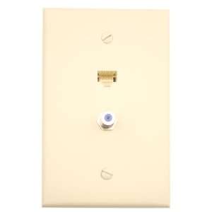 Leviton 5EA20 M2A QuickPlate, 1 Data Port, and 1 F Connector, Almond