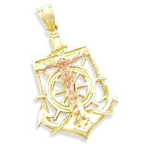    14K YELLOW and ROSE GOLD JESUS CRUCIFIX ANCHOR PENDANT Jewelry