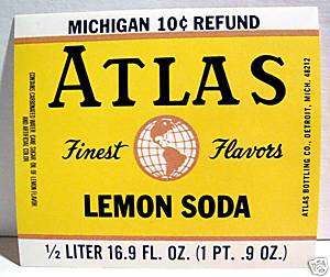 Atlas Bottling Lemon Old Soda Label Detroit Michigan  