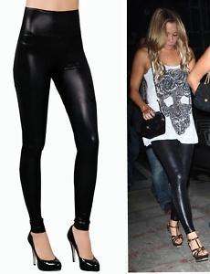 Black Stretch Leather Look Leggings Tights Pants /S M L  