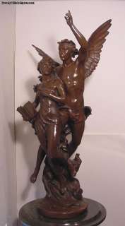 Superb Antique Bronze Sculpture Large Angel & Lady  
