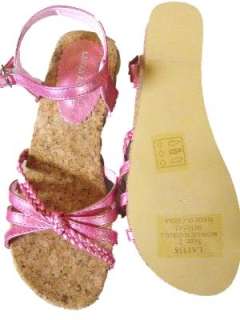 Teen Girl sz Laura Ashley Strappy Shiny Pink Sandals Wedge 1.75in heel 