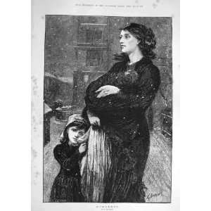  1876 Homeless Buckman Lady Baby Child Snow Old Print