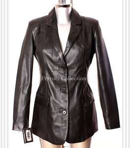 Kristin Black Ladies Womens Smart Real Leather Blazer  