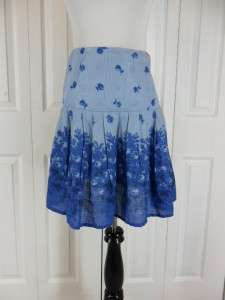 Kimchi Blue ANTHROPOLOGIE Size 2 Short Full Skirt Blue Tie Dye Cotton 