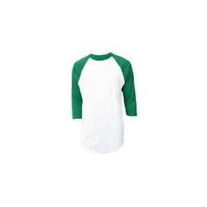 Soffe Youth White/Kelly Green Midweight Cotton/Poly Baseball Jersey 