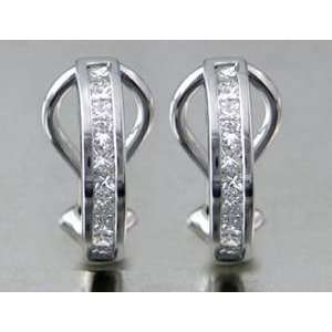 .50 Ct Princess Diamond Hoop Huggie Earrings 14k 