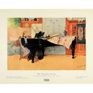  1905 Print Carl Larsson Pianoforte Lesson Stockholm Sweden 