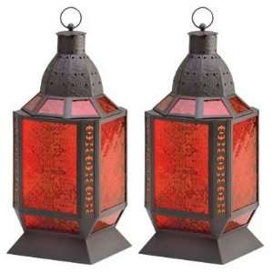   Amber Glass Square Moroccan Lanterns Candle Holders