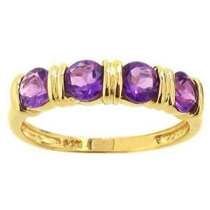 14K Yellow Gold Four Stone Band Ring Amethyst, size8 