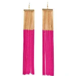  Celebrity Inspired Long Chain Tassle Earrings   Pink 