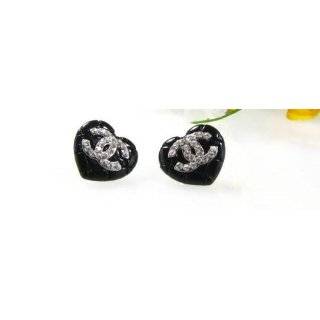   CC Black HEART with Swarovski crystal accent Earrings, medium size