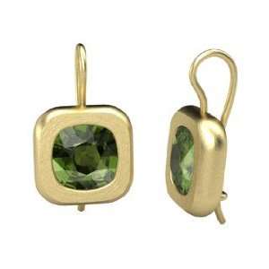   Earrings, Cushion Green Tourmaline 14K Yellow Gold Earrings Jewelry