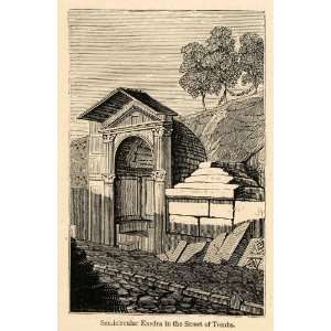  1871 Woodcut Exedra Street Tombs Roman Pompeii Italy 