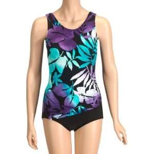  Turquoise and Purple Floral Print Drape Swimsuit