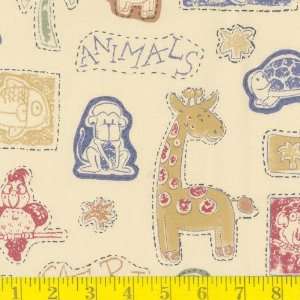  45 Wide Cotton Print Animal Stitches Fabric By The Yard 