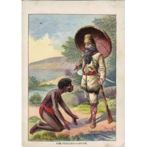 1896 Color Print Of Robinson Crusoe The Rescued Captive 5 1/4 X 7 1/2 