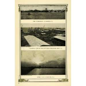  1909 Print Norfolk Virginia Harbor Ships Florida Sunset 