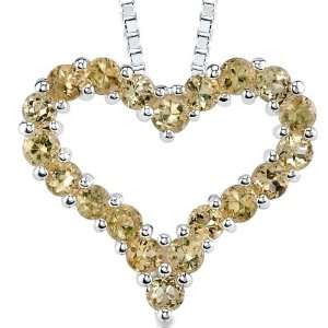 50ct Round Shape Citrine Heart Pendant in Sterling Silver Rhodium 