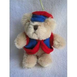  Ornament Tan Bear with Red & Navy Jacket & Matching Cap   5 1/2 tall