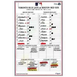  Blue Jays at Red Sox 5 21 2009 Game Used Lineup Card 