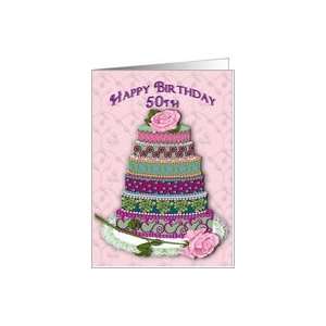  BIRTHDAY   50TH   DECORATED MULTI TIER CAKE Card Toys 