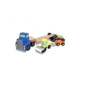  Melissa And Doug Low Loader Truck 3 Cars wooden toy boy 