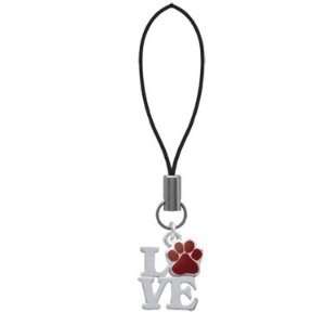  Silver Love with Maroon Paw   Cell Phone Charm [Jewelry 