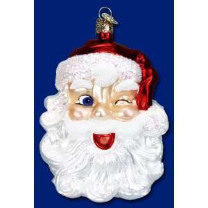 Mercks Old World Christmas winking Santa Claus glass ornament 4 1/4 