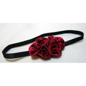  NEW Burgundy Dark Red Satin Rose Elastic Headband, Limited 