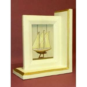 Sail Boat Picture Frame and Bookend with Shabby Chic Crackle Finish 