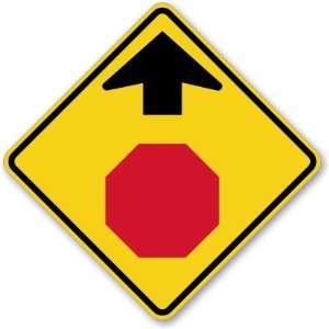 Stop Symbol and Arrow Pointing Up Fluorescent YellowGreen Sign, 30 x 