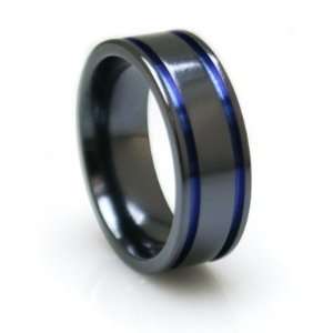  8mm Black Titanium Ring with Anodized Grooves Jewelry