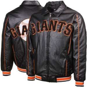  New York Giants Black Chenille Varsity Faux Leather Full Zip Jacket 