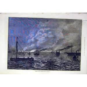   1874 Fire Landing Stage Liverpool Print Harbour Dock