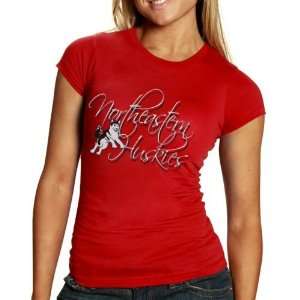 Northeastern Huskies Ladies Red Script and Logo T shirt  