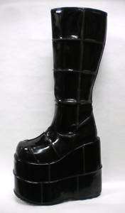 Black Patent Stacked Platform Womans GoGo Dancer Knee Boots 