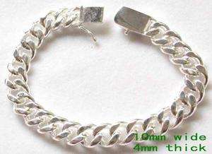   wide SILVER PLATED Thick Curb MEN chain BRACELET   
