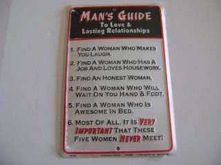 Mans Guide To Love & Lasting Relationships Tin Sign  