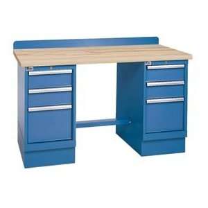 Technical Workbench W/3 Drawer Cabinets, Butcher Block Top   Blue