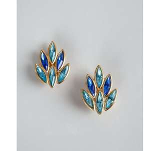 Yves Saint Laurent blue jeweled fan shaped vintage clip on earrings