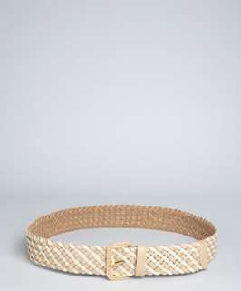 Prada sand and tan woven saffiano leather belt  