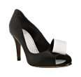 moschino cheap and chic black leather loop detail peep toe pumps