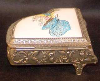 Farrington Jewelry Box Piano Metal with Ceramic Prairie Girl Picture 