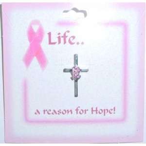  Cross With Crystal Pink Ribbon Lapel Pin 