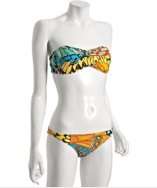 style #306704301 orange butterfly print twisted bandeau bikini