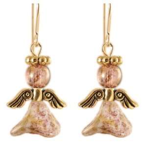  14 KT Gold Brightly Beaming Glass Angel Earrings Ardent 