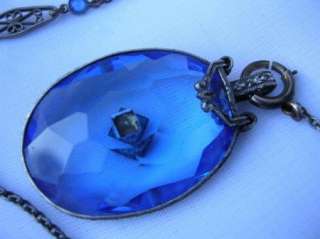 LOVELY SAPPHIRE BLUE PASTE ANTIQUE EDWARDIAN OR DECO ERA CHAIN AND 