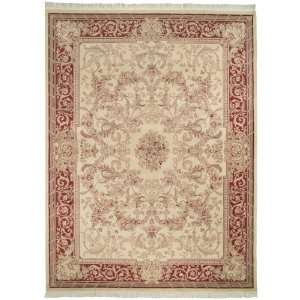   Hand knotted Ivory and Red Wool Area Rug, 5 Feet by 7 Feet 