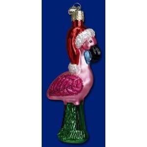 Old World Christmas Pink Flamingo In Santa Hat Glass Ornament #16032 